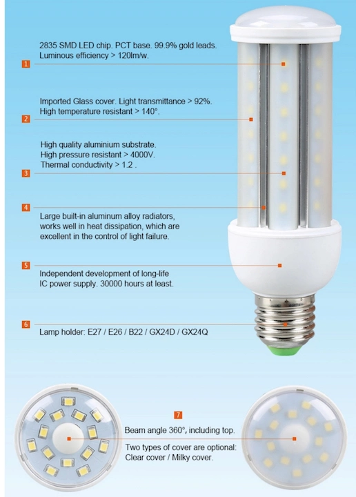 E14 B22 E26 E27 G23 G24 5W 7W 9W 11W LED Corn Bulb